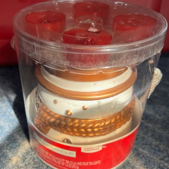 NEW Yankee Candle Luminary Snowman Tea Light Holder & 4 cinnamon tea li… - Picture 7 of 7